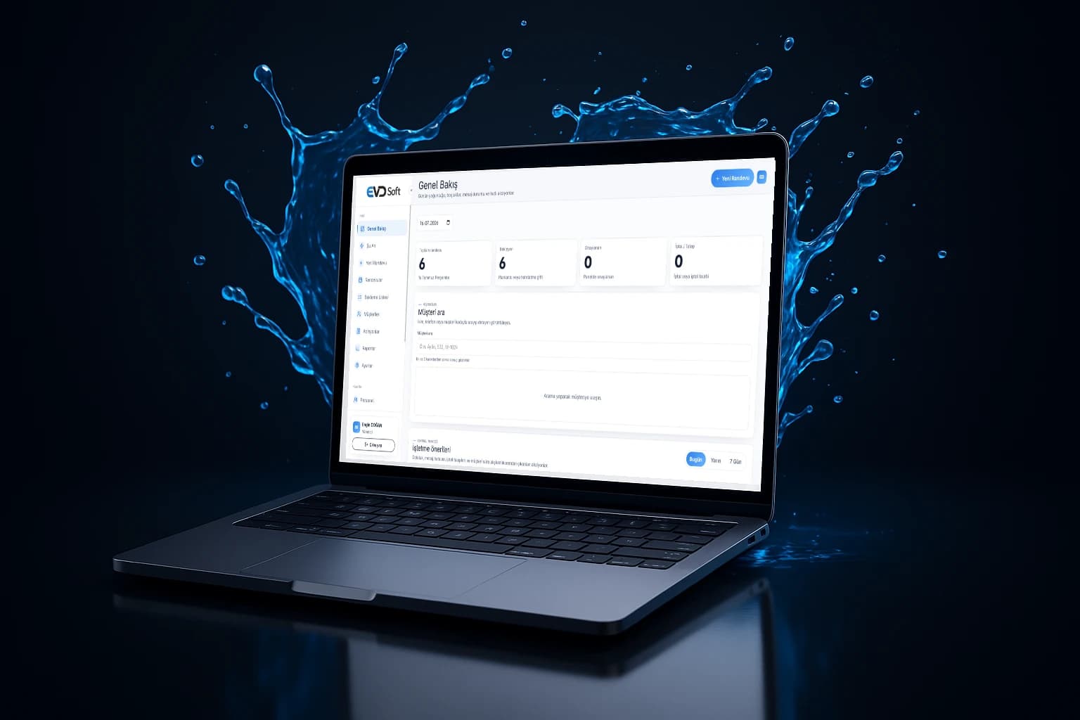 EVDSOFT güzellik merkezi programında randevu ve işletme yönetimi ekranı